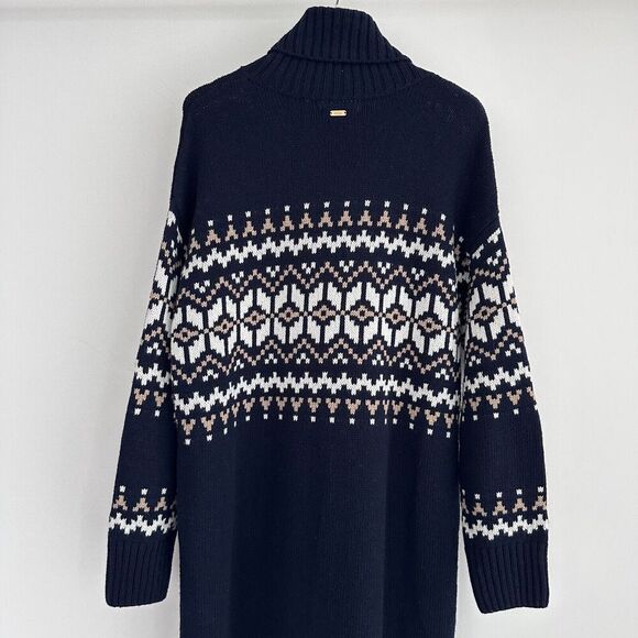 Barbour Dress Womens 10 Wool Fair Isle Patrisse Turtleneck Midi Tuckernuck Navy - Picture 6 of 13
